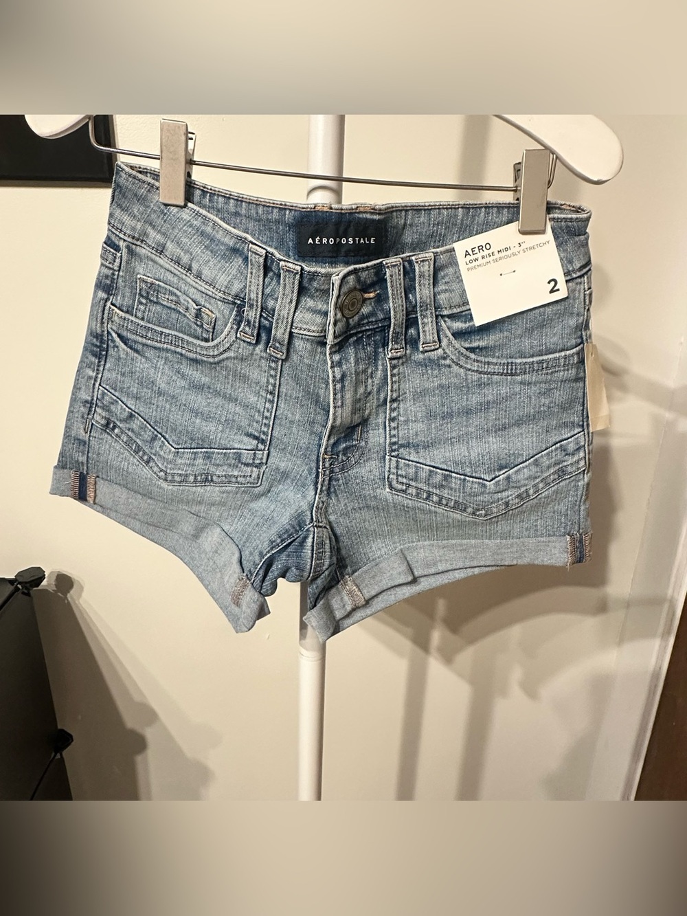 NWT Aeropostale premium stretch denim mini shorts with 3” inseam- size 2